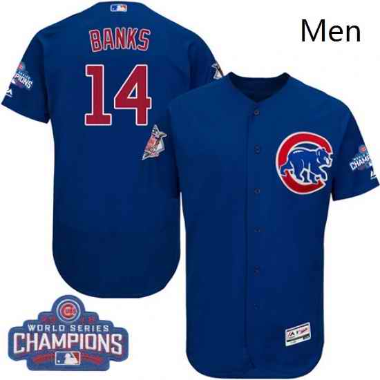 Mens Majestic Chicago Cubs 14 Ernie Banks Royal Blue 2016 World Series Champions Flexbase Authentic MLB Jerseyic